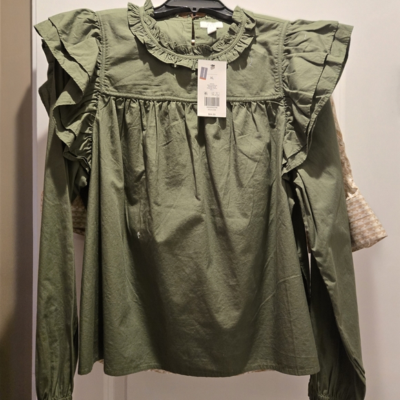 Tops - Olive Green Ruffle Blouse